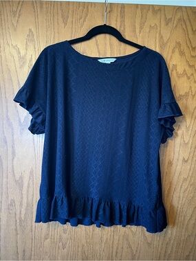 Counterparts Navy Ruffle-Hem Short Sleeve Blouse